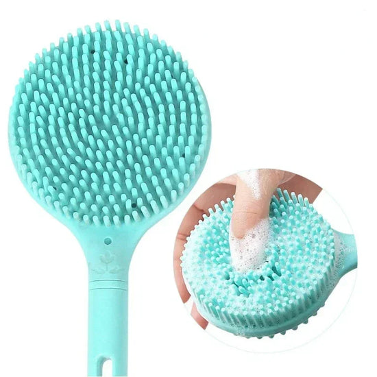 Double-Sided Shower Body Brush Silicone Long Handle Bathroom Wash Brush Bathing Massages Back Body Exfoliating Brush 1pc