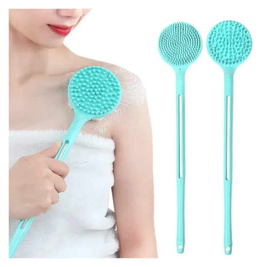 Double-Sided Shower Body Brush Silicone Long Handle Bathroom Wash Brush Bathing Massages Back Body Exfoliating Brush 1pc