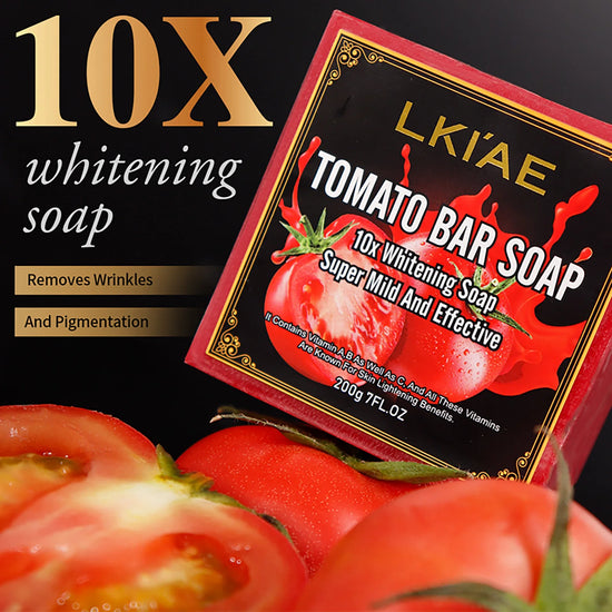 LKIAE Organic Fruit Tomato Whitening Soap, Lightening, Reduce Dark, Black Spots, Even Skin Tone, Clean Skin, Exfoliation, 200g